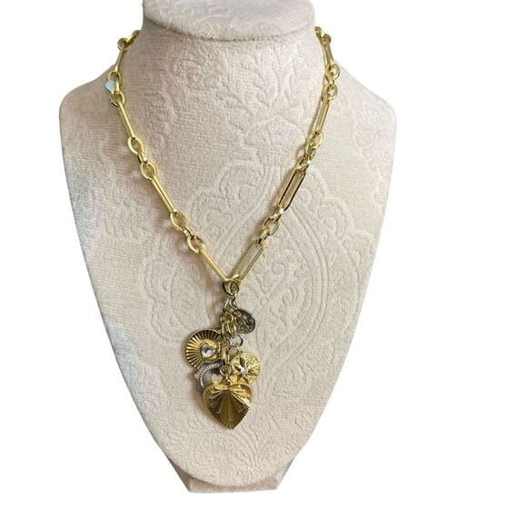 House Of Harlow 1960 Paperclip Charm Necklace Gold-Plated Silver Heart 16"+3 New - Picture 2 of 13